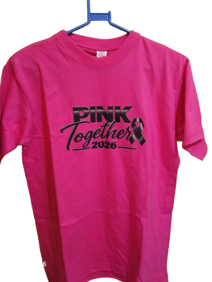 Awareness pink tee showing the front print
